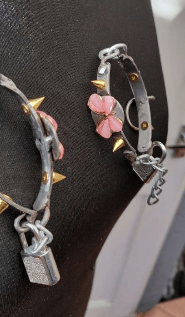 Pink butterfly collar and cuff set